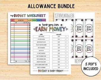 Chore Chart Bundle, How to Earn Money Editable Allowance Chart, Editable Chore Chart, Kids Responsibility Chart, Reward Chart, budget, bucks