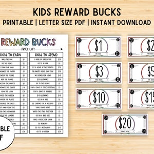 Kids Reward Bucks, Mom Bucks, Sistema de Recompensas para Crianças, Chore Bucks, Good Behavior Bucks, Dinheiro de Brincadeira, Dinheiro de Fingir Editável, PDF para Imprimir