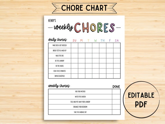 Chore Chart, Printable Editable Daily & Weekly Kids Chore Responsibility  Chart, Instant Download, Kids Routine Chart, Digital Download -  Denmark