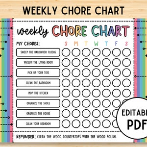 Editable Chore Chart for Kids, Kids Daily Weekly Responsibility Chart, Kids Chore List, Kids Daily Routine Checklist, Printable PDF, Chores