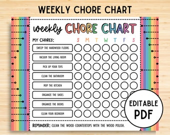 Editable Chore Chart for Kids, Kids Daily Weekly Responsibility Chart, Kids Chore List, Kids Daily Routine Checklist, Printable PDF, Chores