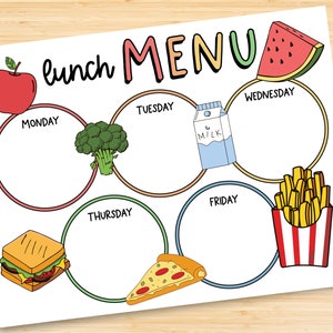 Editable Kids Breakfast, Lunch, Dinner Planner, Meal Weekly Planner