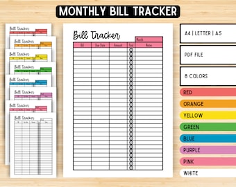 Monthly Bill Tracker Printable, Bill Payment Tracker, Bill Pay Checklist Organizer, Budget Planner Log, A4 A5 Letter, Instant Download