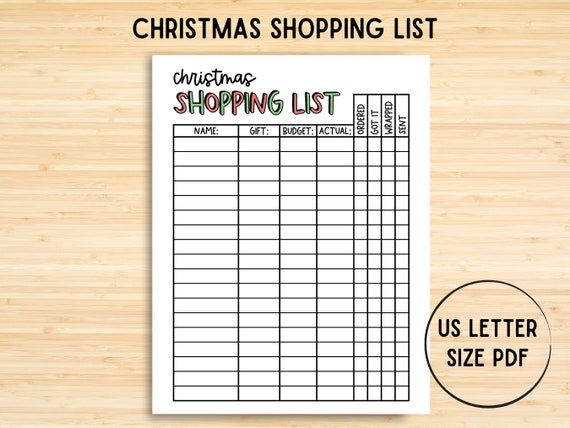 Printable Christmas Shopping Gift List, Christmas Planner, Christmas To-Do List, Christmas Gift Checklist, Christmas Gift Tracker