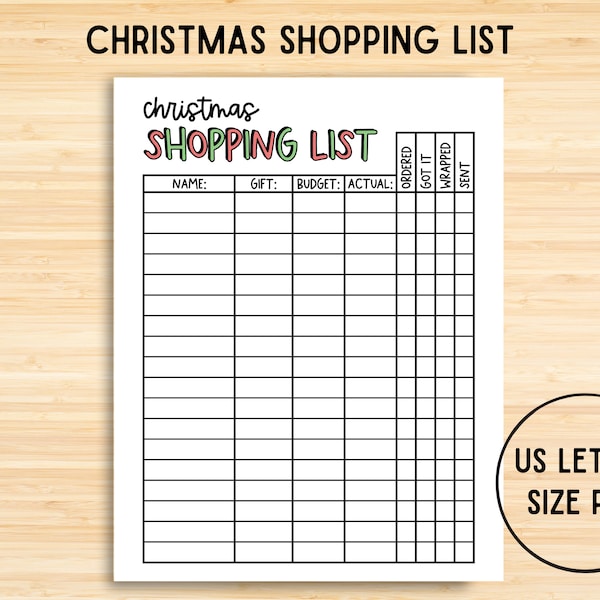 Printable Christmas Shopping Gift List, Christmas Planner, Christmas To-Do List, Christmas Gift Checklist, Christmas Gift Tracker