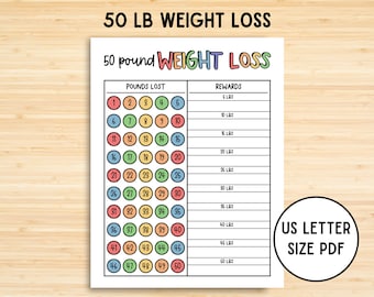 Weight Loss Reward Printable, 50 Lb Weight Loss Reward Tracker, Weight Loss Tracker, Digital Download, lbs Lost, Planner Page, Weight Loss
