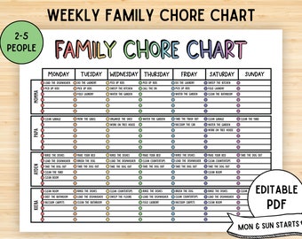 Editable Family Chore Chart, Printable Weekly Chore List, Adults, Kids Chore Chart, Cleaning Planner, Cleaning Schedule, PDF Checklist