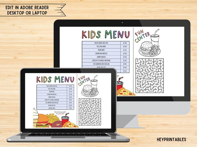 Editable kids menu design template design menus kids activity menu