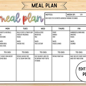 Editable Menu Planner, Printable Meal Planner, Grocery List and Notes, Printable Menu, Weekly Meal Planner, Letter Size PDF