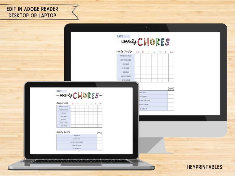 Chore Chart, Printable Editable Daily & Weekly Kids Chore Responsibility Chart, Instant Download, Kids Routine Chart, Digital Download image 5