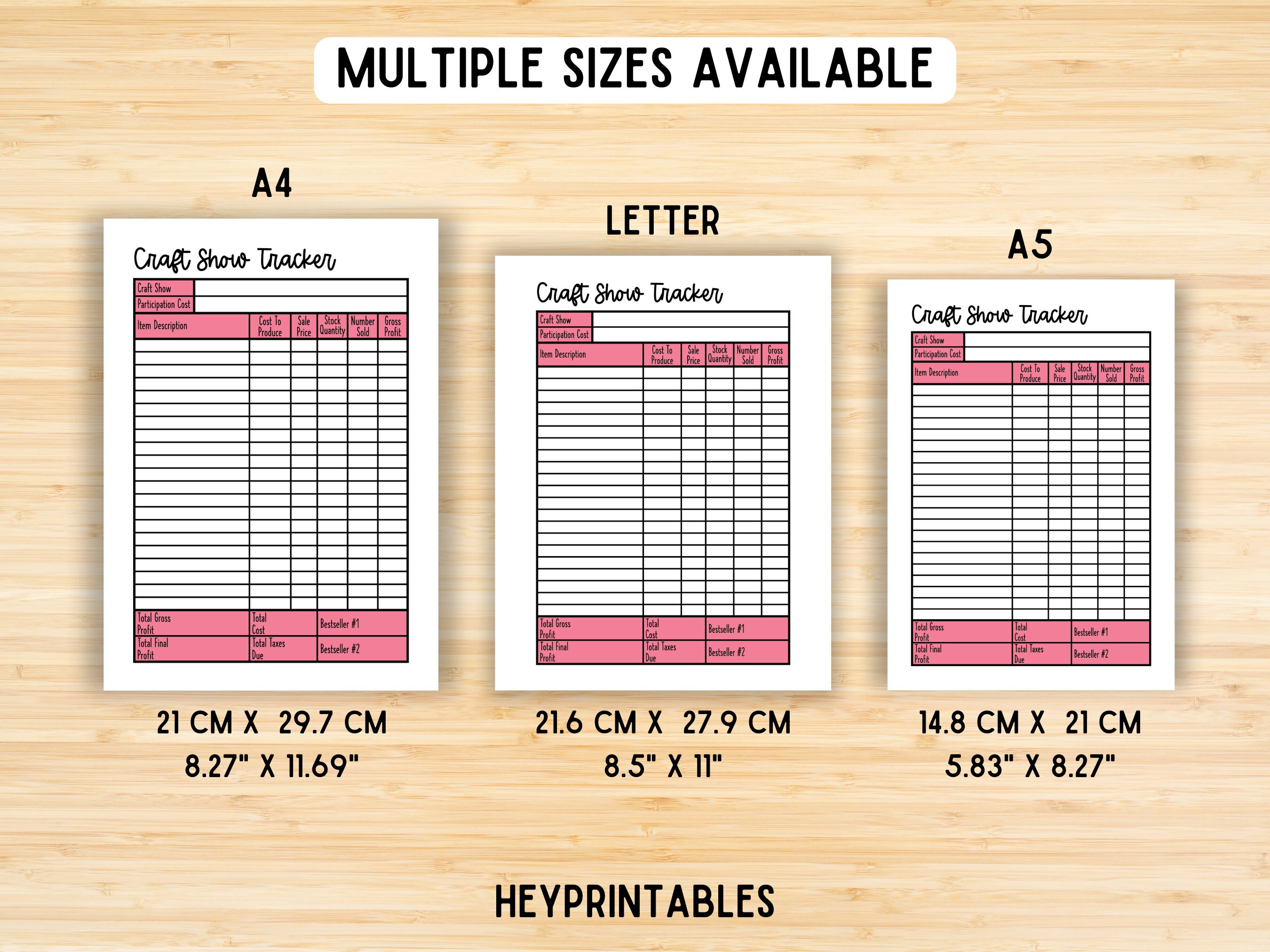 Craft Show Tracker Printable, Inventory Log, Craft Fair Planners ...
