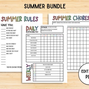 Editable Summer Bundle, Screen Time Checklist, Daily Routine, Chores Checklist, Summer Printable, Screen Time Rules, PDF, Editable