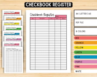 Checkbook Register, Printable Transaction Register, Check Register Pages, Finances, Debt Payoff, Checkbook Planner Inserts, A4 A5 Letter PDF