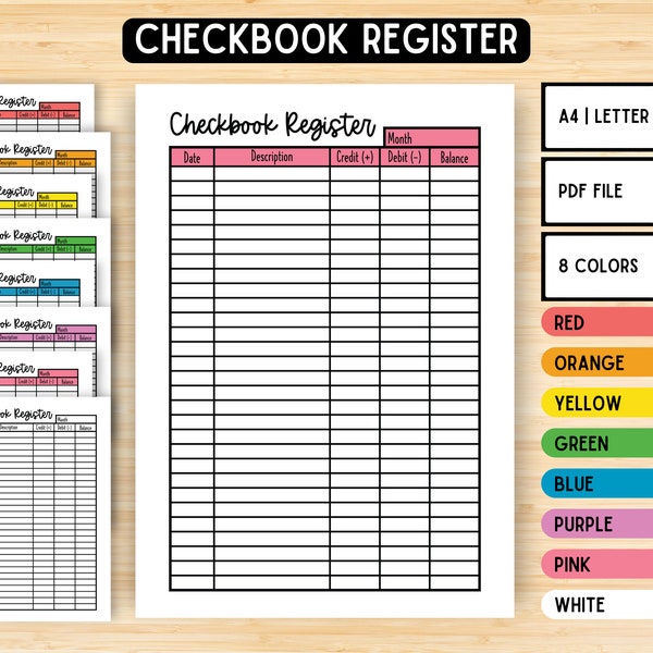 Checkbook Register, Printable Transaction Register, Check Register Pages, Finances, Debt Payoff, Checkbook Planner Inserts, A4 A5 Letter PDF