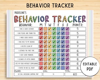 Behavior Reward Chart for Kids, Behavior Tracker for Kids, Good Behavior Chart, Children Behavior Chart, Home, Classroom, Editable Printable