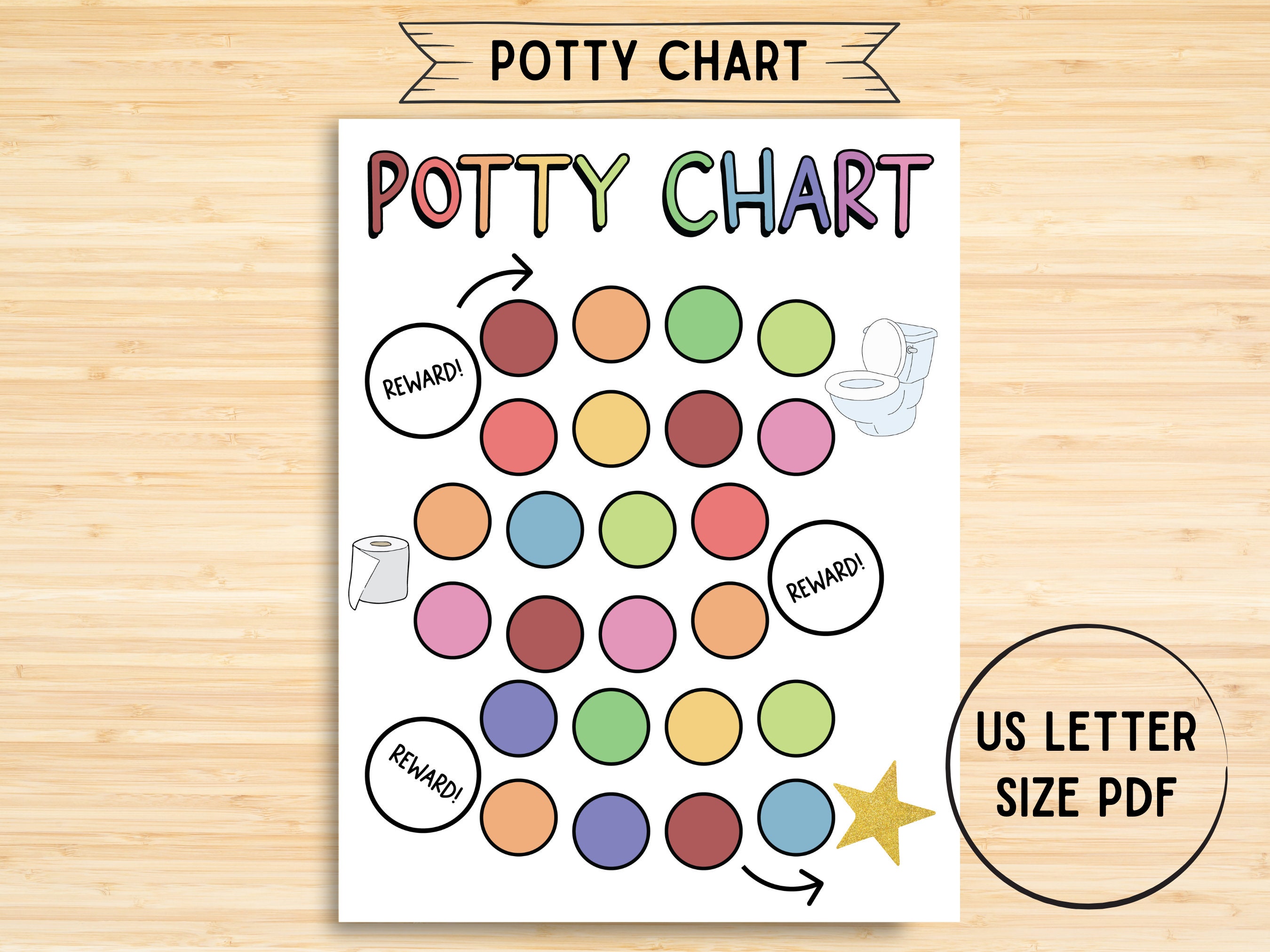 Potty Training Chart, Potty Chart for Girls and Boys, Potty Training Sticker Chart, Rainbow ...