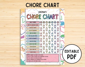 Kids Chore Chart, Printable Editable Daily & Weekly, Kids Chore Chart, Responsibility Chart, Kids Routine Chart, Instant Download, PDF