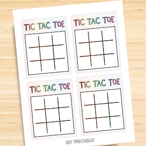 May include: Four printable tic-tac-toe game boards with rainbow colored borders. Each board has a white background and black lines.