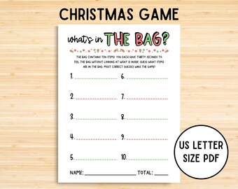 What's in the Bag Christmas Game, Printable Christmas Game, Christmas Activity, Christmas Game for Adults and Kids, Fun Christmas Party Game
