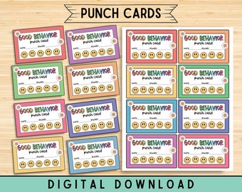 Punch Cards, Kids Loyalty Reward Card for Parents or Teachers, Chore card, Good Behavior, Behavior Tracker, Printable download, Digital PDF