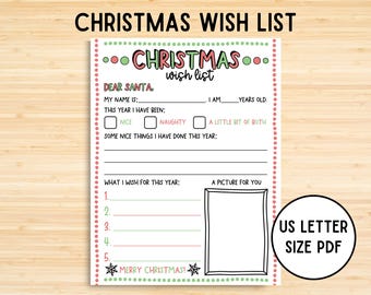 Christmas Wish List Printable, Christmas Printable For Kids, Letter to Santa, Christmas Activity, Digital Download Santa Wish List, PDF