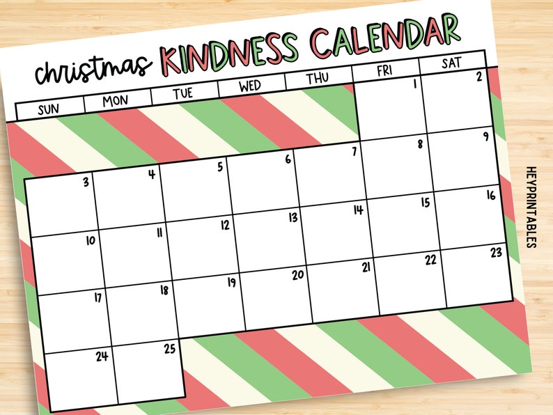 Christmas Acts of Kindness Calendar, Kindness Challenge, Kids Advent