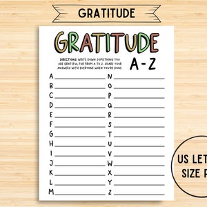 Thanksgiving A - Z Game, Gratitude A-Z Game, Thanksgiving Printable Games, Fun Thanksgiving Day Game, Friendsgiving Games