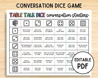 Table Talk Dice, Roll and Tell Game, Dice Breaker, Editable Conversation Starter Game, Icebreaker Game, Party Starter Game, Editable PDF