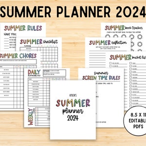 2024 Summer Planner Bundle, Summer Checklist, Activities, Chore Chart, Daily, Weekly, Bucket List, Screen Time, Book Tracker, Editable PDFs