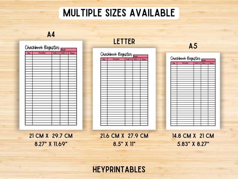 Checkbook Register, Printable Transaction Register, Check Register