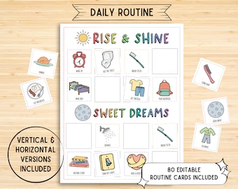 Cartes et tableau de routine quotidienne, liste de contrôle de routine pour tout-petits, cartes de rythme quotidien, calendrier visuel, carte de routine imprimable, téléchargement numérique