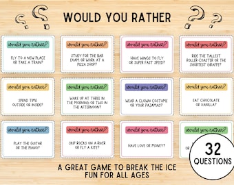 Would You Rather Game for Kids, Conversation Starters, Would You Rather Cards, Family Game, Road Trip Games, Kids Game, Printable Game PDF