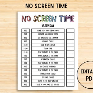 Screen Time Chore Chart, Editable Screen Time Schedule, Printable Screen Time Tracker, Screen Time Rules