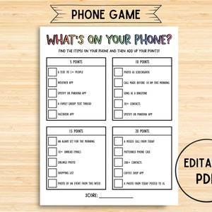What&#39;s On Your Phone Game, Birthday Printable, Bridal Shower Game, Family Reunion Game, Office Party Games, Minimalist, Instant Download