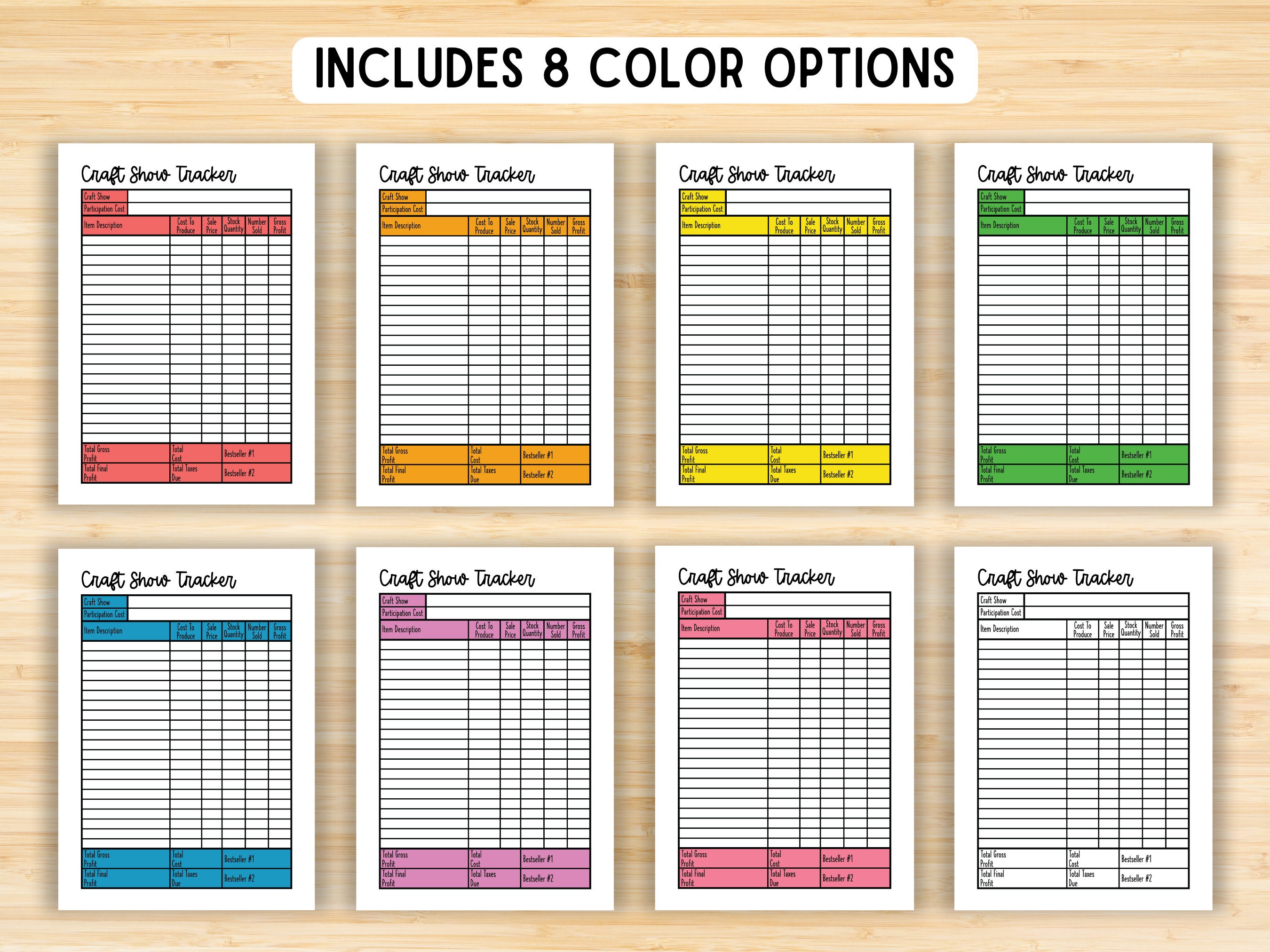 Craft Show Tracker Printable, Inventory Log, Craft Fair Planners ...