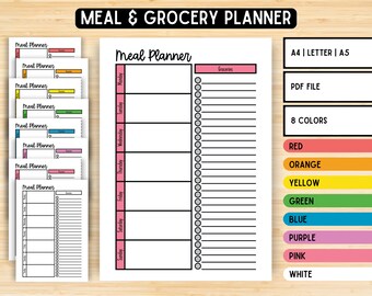Meal Planner, Groceries Planner, Weekly Menu Planner, Meal Prep, Health Planner, Grocery List Printable, Fitness Planner, A4 A5 Letter PDF