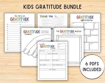 Kids Gratitude Journal Bundle, Thank You Wellness Journal, Daily Gratitude Printable, Self Care Planner, Mindfulness Log, Digital PDF