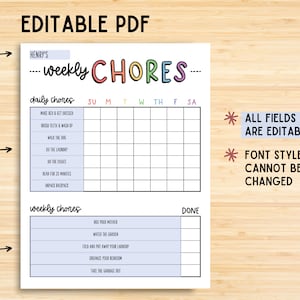 Chore Chart, Printable Editable Daily & Weekly Kids Chore Responsibility Chart, Instant Download, Kids Routine Chart, Digital Download image 4