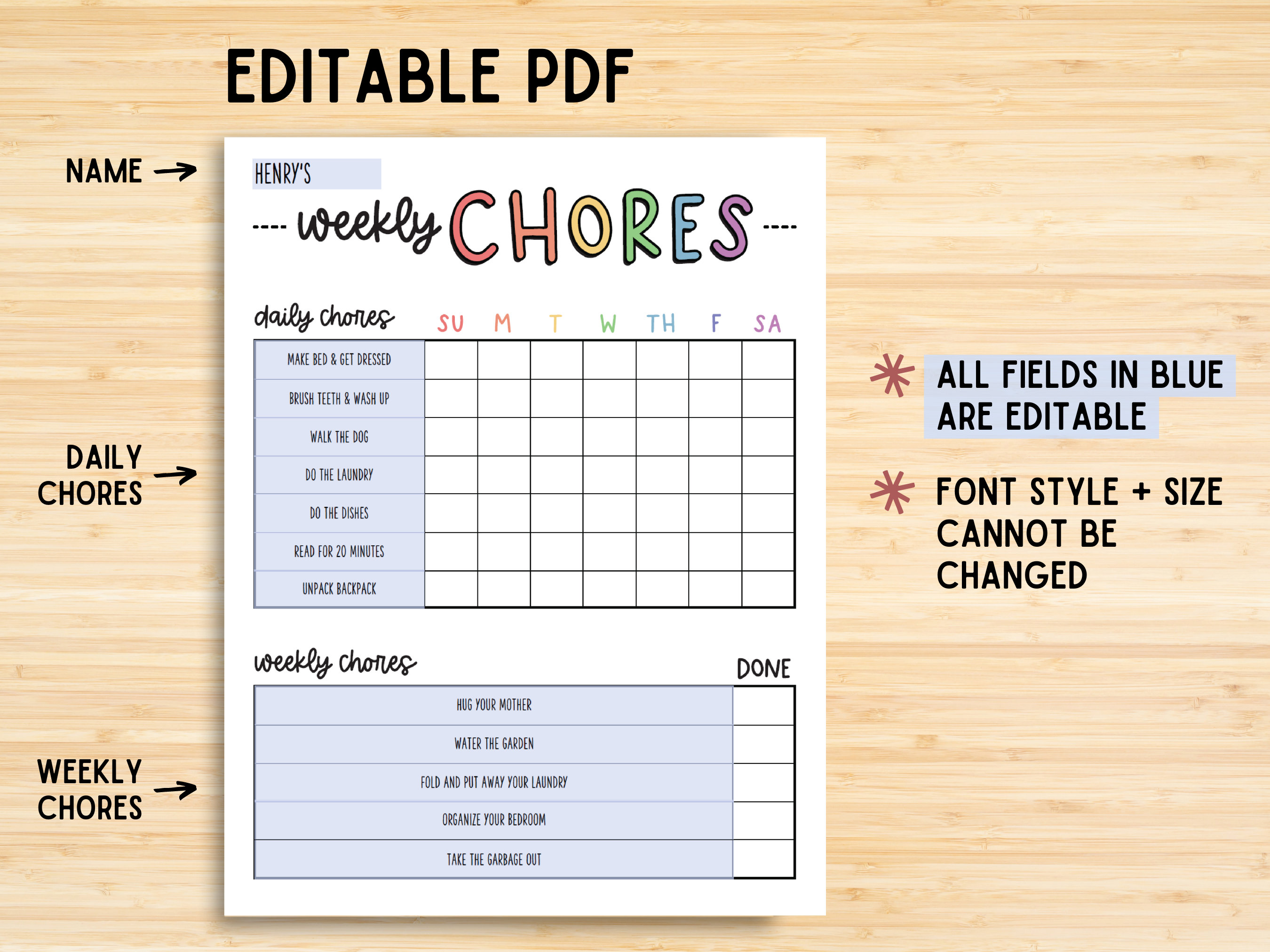 Editable Chore Chart, Kids Chore Chart, Daily Routine Tracking Chart, –  Playingtots