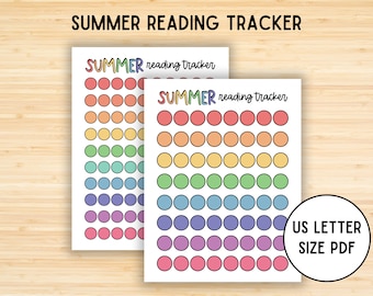 夏の読書トラッカー、夏の本のトラッカー、夏、子供の読書ログ、読書報酬表、100 冊の本のチャレンジ、読書、即時ダウンロード
