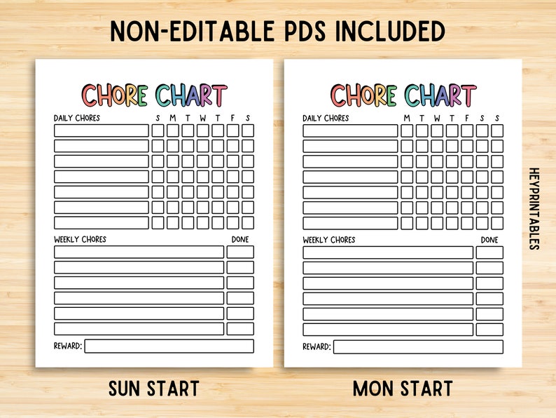 Editable Daily & Weekly Chore Chart for Teens, Simple Teens Reward ...