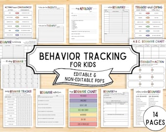 Kids Behavior Tracker Bundle, Actions Consequence Chart, Weekly, Daily, Contract, Social, Emotional, Autism, ADHD, ODD, ABA Therapy, pdf