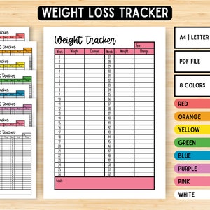 Drukowalny tracker wagi, tracker utraty wagi, planer utraty wagi, dziennik utraty wagi, drukowana utrata wagi, A4 A5 Letter PDF