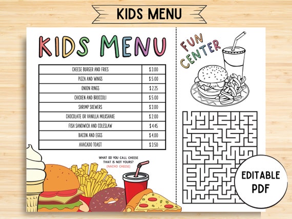 Menu enfants à imprimer