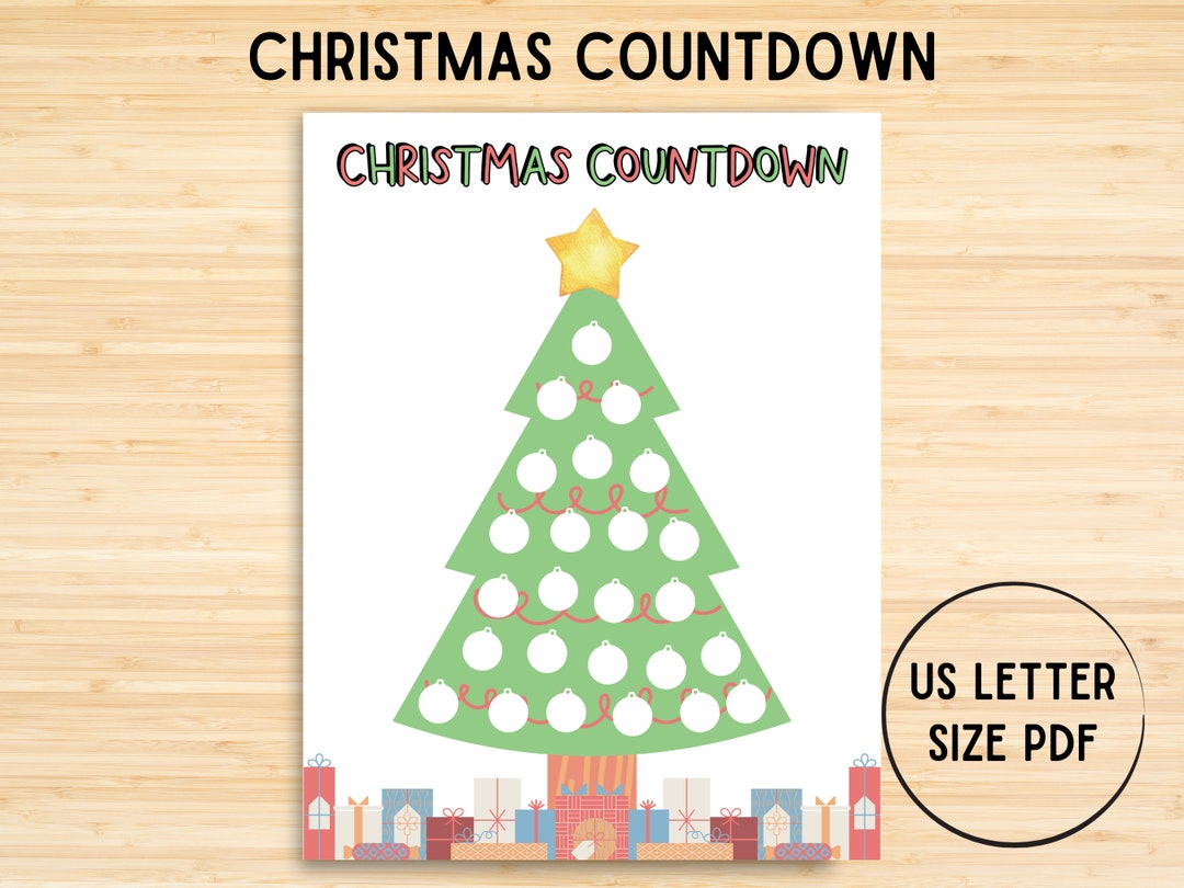 Christmas Countdown Chart, Countdown to Christmas, Coloring Page