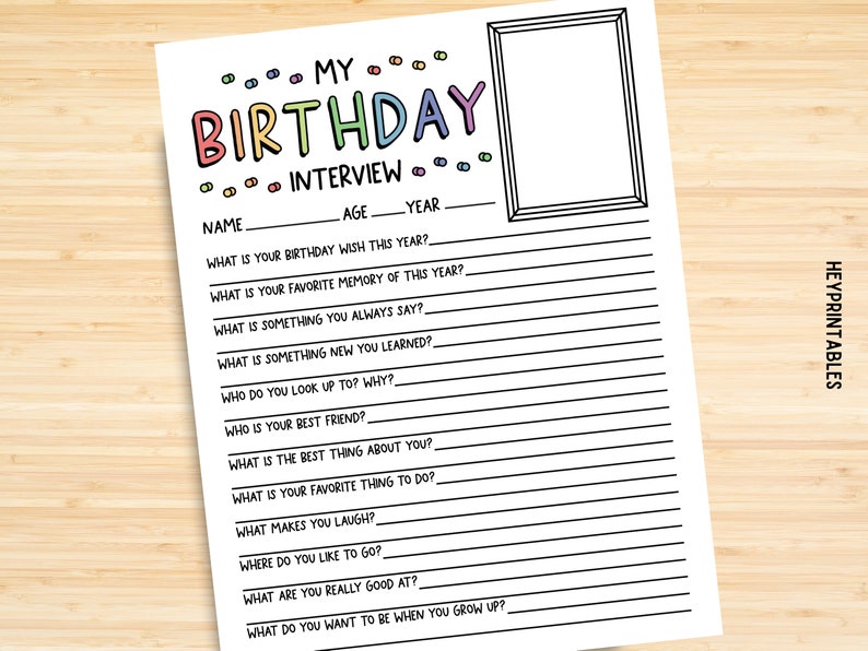 Editable Kids Birthday Interview, Annual Interview, Birthday Keepsake ...