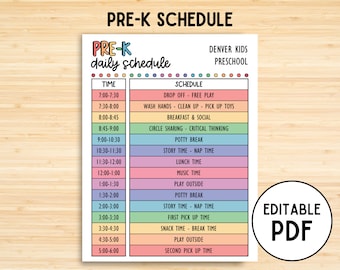 Tagesplan für die Kindertagesstätte für Pre-K, druckbare Kinderpflege, Tagesablauf für Kinder, Tagesablauf für das Homeschool-Klassenzimmer, bearbeitbares PDF