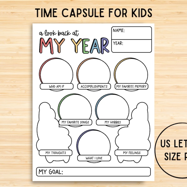 Printable Time Capsule For Kids, Kid’s New Year, 2023 Year In Review Activity, All About Me Journal Keepsake, New Year’s Activities, Games