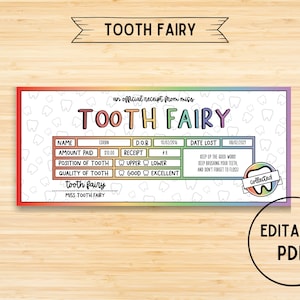 Tooth Fairy Receipt, Tooth Fairy Letter, Lost tooth Gift, Pink Tooth Certificate, Printable Template, Editable, 8.5x11 Instant Download