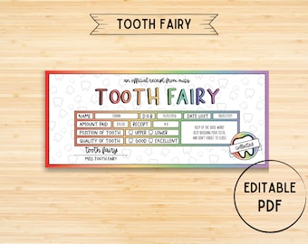 Tooth Fairy Receipt, Tooth Fairy Letter, Lost tooth Gift, Pink Tooth Certificate, Printable Template, Editable, 8.5x11 Instant Download